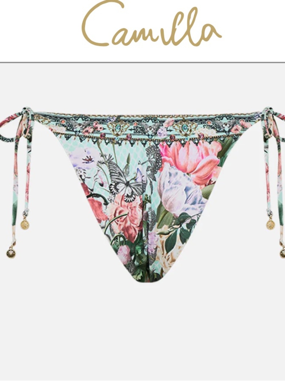 NWT $199 Per Roman Camilla Embellished Side Tie Skimpy Bikini Pant Size L - Picture 6 of 14